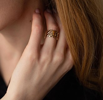 Широкое кольцо "Элизабет" в желтом золоте к07357 №8