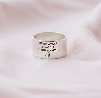 Серебряное кольцо с гравировкой "Сохраняй спокойствие и мой руки" 112143рук №2