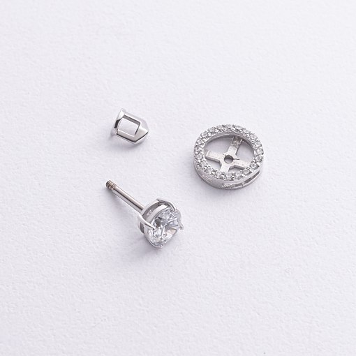 Золоті сережки - пусети 2 в 1 з фіанітами с09067 3