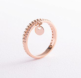 Золотое кольцо "Монетка" с фианитами к07071