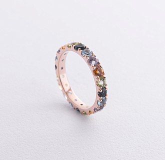 Золотое кольцо с дорожкой разноцветных натуральных камней к07526