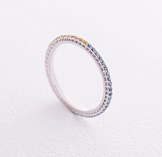 Золотое кольцо с голубыми и желтыми бриллиантами 226831121 №4