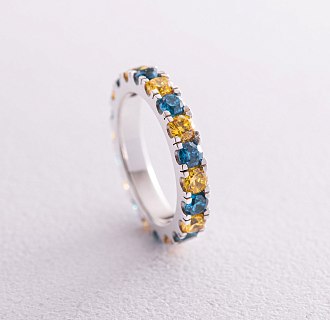 Серебряное кольцо с дорожкой голубых и желтых камней 112664 №14