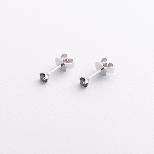 Золоті сережки - пусети з чорними діамантами сб0438y 5