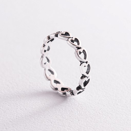 Серебряное кольцо "Сердечки" 112642