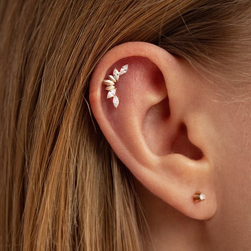 Одиночная золотая серьга для хеликса (фианиты) з40067ч