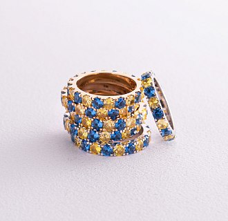 Кольцо с дорожкой голубых и желтых камней (белое золото) к07108 №8