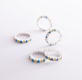 Серебряное кольцо с дорожкой голубых и желтых камней 112664 №3