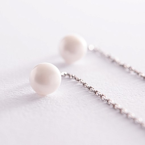 Срібні сережки - протяжки з перлами 123104 6