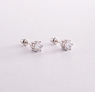 Срібні сережки - пусети з фіанітами 12623 №2