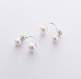 Срібні сережки - пусети з перлами 122555 №5