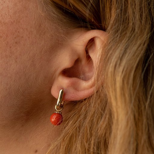 Сережки з коралом (жовте золото) с08548 5