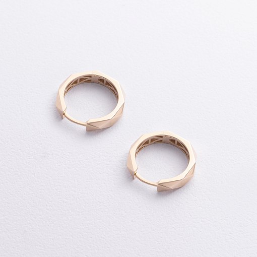 Серьги - кольца "Грани" в желтом золоте с09302 2