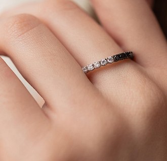 Золотое кольцо с белыми и черными бриллиантами кб0470di №5