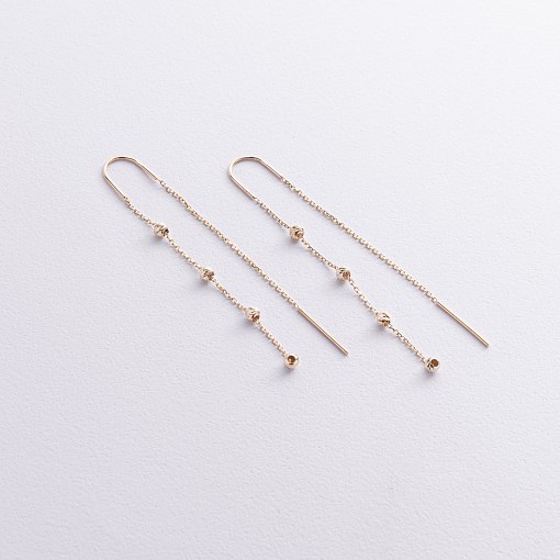 Сережки - протяжки з кульками (жовте золото) с09058