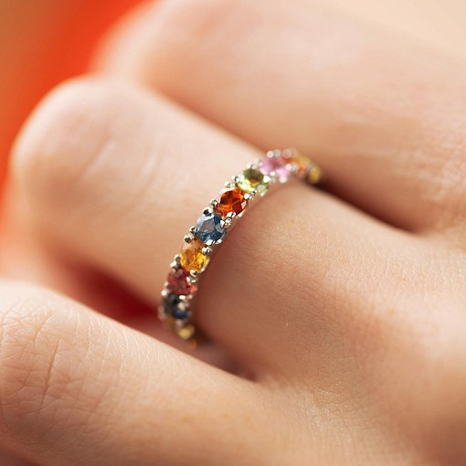 Золотое кольцо с разноцветными сапфирами кб0534m 5