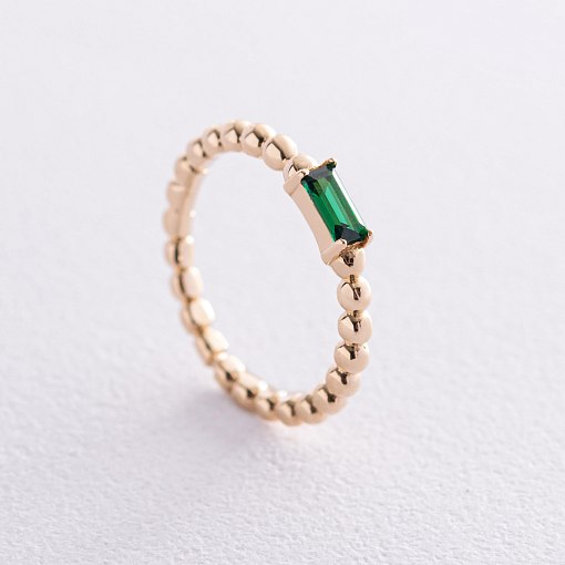 Золотое кольцо "Аннабель" с зеленым фианитом к07183