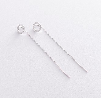 Срібні сережки - протяжки з фіанітами 122906 №3