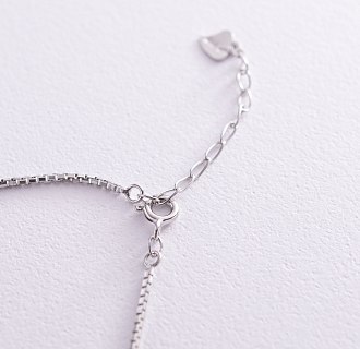 Подвійний срібний браслет з сердечком (емаль, фіаніти) 141283 №2