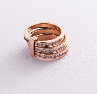 Тройное кольцо из красного золота с фианитами к02642 №3