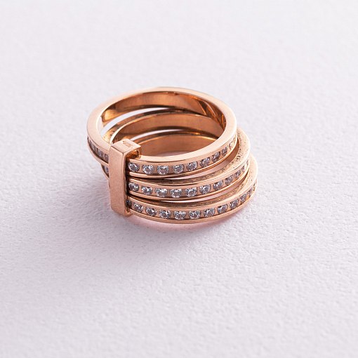 Тройное кольцо из красного золота с фианитами к02642 3