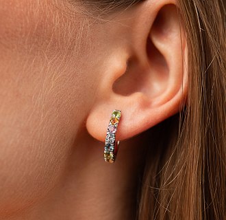 Золоті сережки з доріжкою різнокольорових натуральних каменів с09570 №2