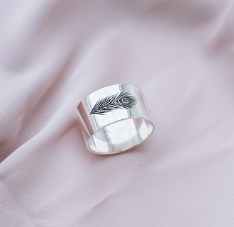 Серебряное кольцо с гравировкой "Перышко" 112143пер №3