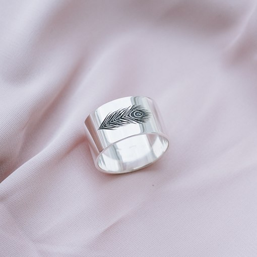 Серебряное кольцо с гравировкой "Перышко" 112143пер 3
