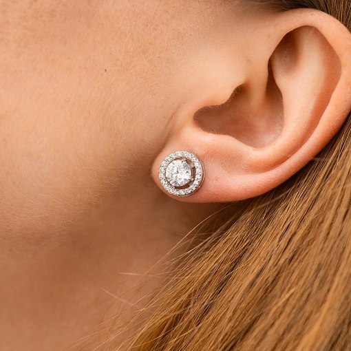 Золоті сережки - пусети 2 в 1 з фіанітами с09067 6