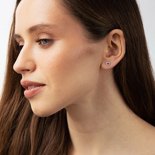 Золотые серьги - пусеты "Сердечки" с бриллиантами сб0673ca 2