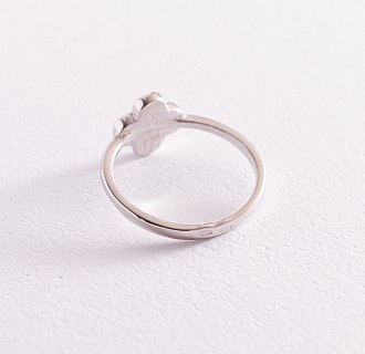 Серебряное кольцо "Клевер" (белая эмаль) 112622 №3