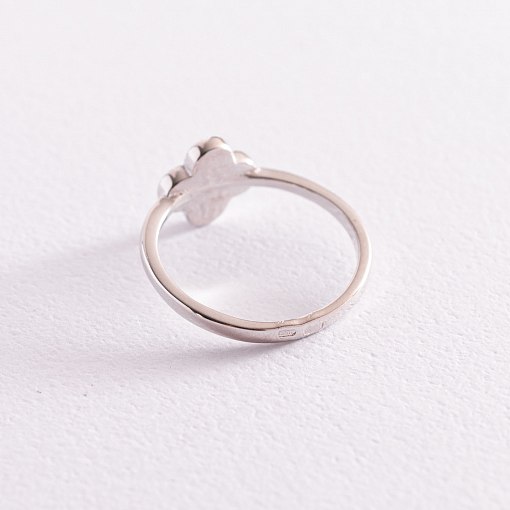 Серебряное кольцо "Клевер" (белая эмаль) 112622 3