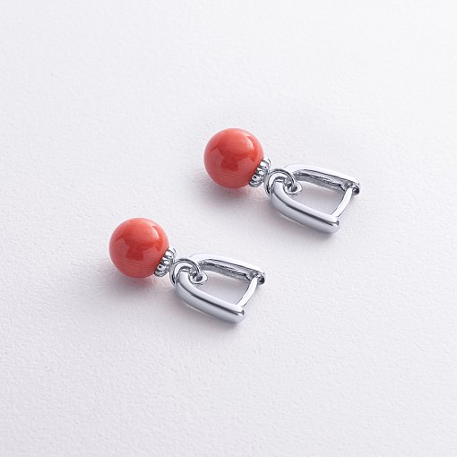 Сережки з коралом (біле золото) с08580 5