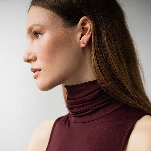 Золоті сережки - пусети з чорними діамантами сб0438y 8