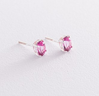 Срібні сережки-пусети з рожевими топазами 121967 №3