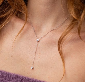 Серебряное колье - галстук с фианитами 908-01215