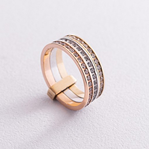 Золотое тройное кольцо з фианитами к01913