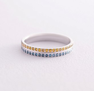 Золотое кольцо "Флаг Украины" с голубыми и желтыми бриллиантами 227071121 №5