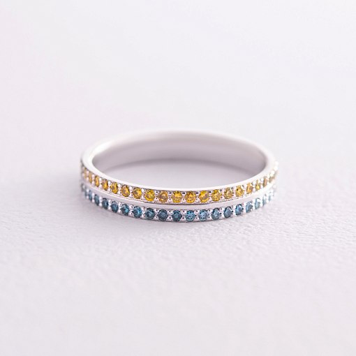 Золотое кольцо "Флаг Украины" с голубыми и желтыми бриллиантами 227071121 5