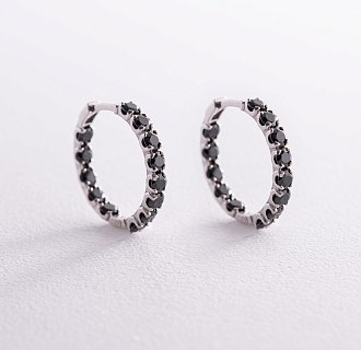 Срібні сережки - кільця з чорними фіанітами 087610