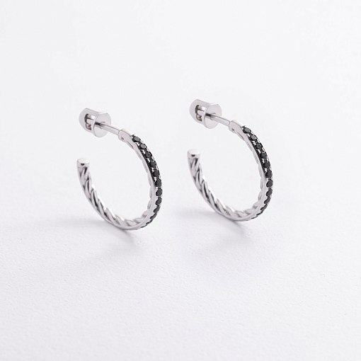 Золотые серьги - пусеты (черные фианиты) с09567