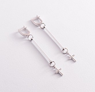 Сережки з хрестиками у білому золоті с07811