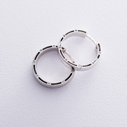 Золотые серьги-кольца с фианитами,, диаметр: 21 мм с05020