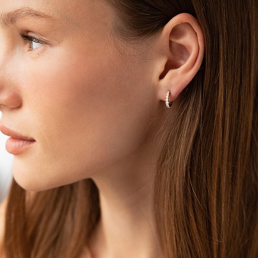 Сережки - кільця з фіанітами (жовте золото) с09172 2