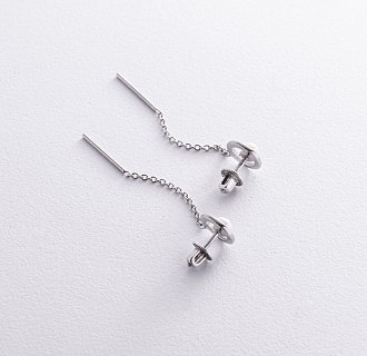 Срібні сережки - пусети з ланцюжками (перли) 40017 №3