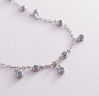 Серебряный браслет с голубыми фианитами на ногу 141567 №3