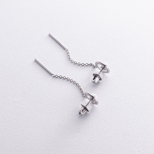 Срібні сережки - пусети з ланцюжками (перли) 40017 3
