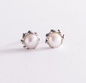 Срібні сережки - пусети з перлами 123065