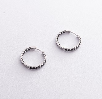 Серебряные серьги - кольца с черными фианитами OR126110 №2