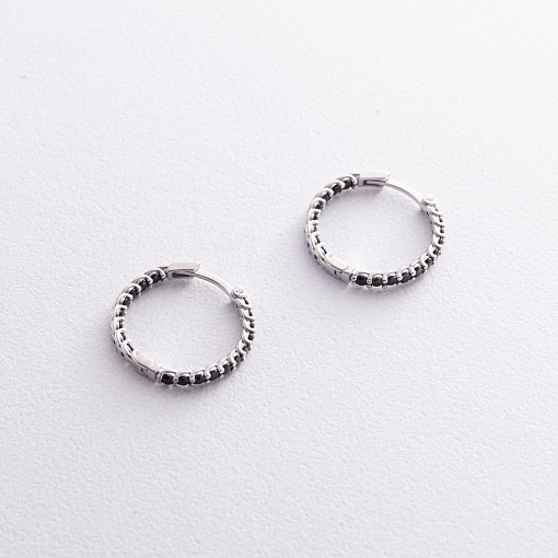 Срібні сережки - кільця з чорними фіанітами OR126110 2